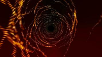 3D abstract digital technology tunnel animated red light particles on red background. video