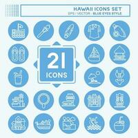 Icon Set Hawaii. related to Holiday symbol. blue eyes style. simple design editable. vector