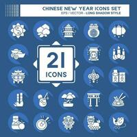 Icon Set Chinese New Year. related to Education symbol. long shadow style. simple design editable vector