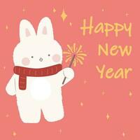 kawaii contento nuevo año tarjeta. linda conejito con destellos chino conejo.2023. valores vector ilustración