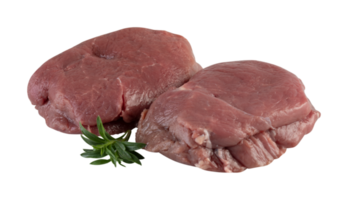 Frais porc, Couper dans pièces, steak prêt à être grillé avec Couper en dehors isolé sur transparent Contexte png