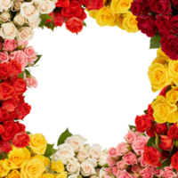 beautiful colorful rose flower frame looking like a tunnel of flowers with cut out isolated on transparent background png