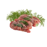 Fresh bacon pork with salvia tarragon sliced thinly arranged isolated transparent background png