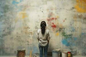 Painter unpaint wall. Generate Ai photo