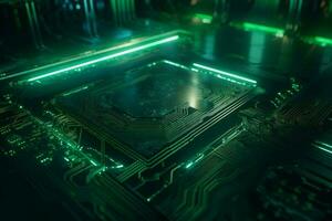 Abstract microchip green board. Generate AI photo