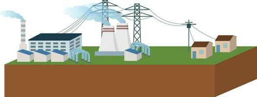 Electric energy power station plants vector illustration, geothermal power station vector illustration