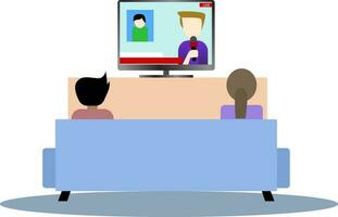 people watching TV in the living room, Family watching news on TV vector illustration, couple watching news while fighting, live streaming breaking news TV, television industry