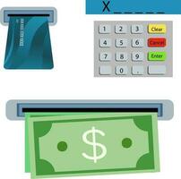 how to get money from ATM Machine, ATM Card, Pin Number, Cash money dollar, ATM Process withdrawal vector