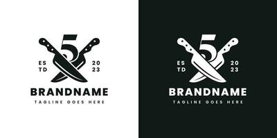 Number 5 Double Knife Logo, Suitable for any business related to knife with 5 initial. vector