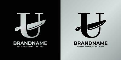 Letter U Knife Logo, Suitable for any business related to knife with U initial. vector