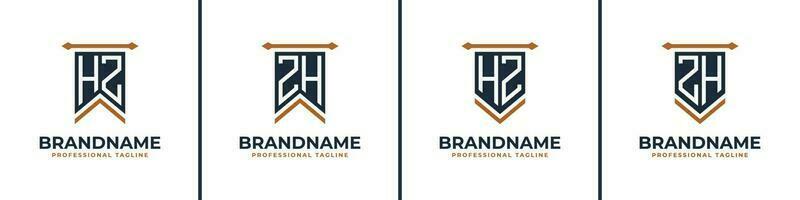 Letter HZ and ZH Pennant Flag Logo Set, Represent Victory. Suitable for any business with HZ or ZH initials. vector