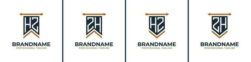 Letter HZ and ZH Pennant Flag Logo Set, Represent Victory. Suitable for any business with HZ or ZH initials. vector