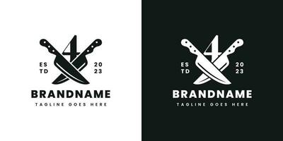 Number 4 Double Knife Logo, Suitable for any business related to knife with 4 initial. vector