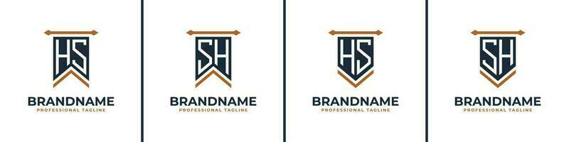 Letter HS and SH Pennant Flag Logo Set, Represent Victory. Suitable for any business with HS or SH initials. vector