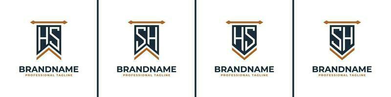 Letter HS and SH Pennant Flag Logo Set, Represent Victory. Suitable for any business with HS or SH initials. vector