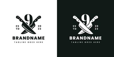 Number 9 Double Knife Logo, Suitable for any business related to knife with 9 initial. vector
