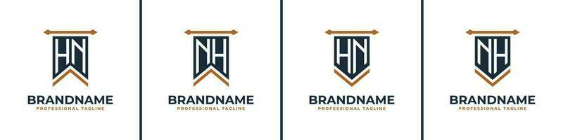 Letter HN and NH Pennant Flag Logo Set, Represent Victory. Suitable for any business with HN or NH initials. vector