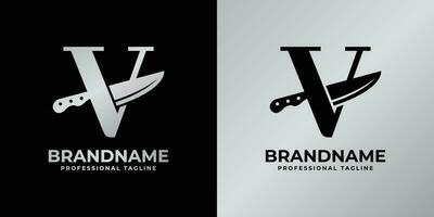 Letter V Knife Logo, Suitable for any business related to knife with V initial. vector