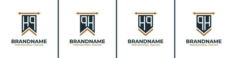 Letter HQ and QH Pennant Flag Logo Set, Represent Victory. Suitable for any business with HQ or QH initials. vector