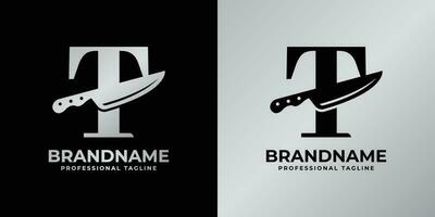 Letter T Knife Logo, Suitable for any business related to knife with T initial. vector