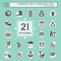 Sticker line cut Set Chinese New Year. related to Education symbol. simple design editable vector