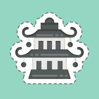 Sticker line cut Pagoda. related to Chinese New Year symbol. simple design editable vector