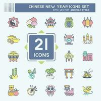 Icon Set Chinese New Year. related to Education symbol. doodle style. simple design editable vector