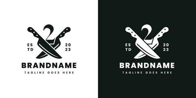 Number 2 Double Knife Logo, Suitable for any business related to knife with 2 initial. vector