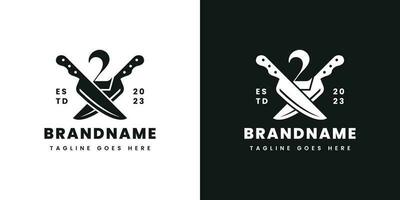 Number 2 Double Knife Logo, Suitable for any business related to knife with 2 initial. vector