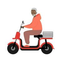 Senior man riding modern electric bike scooter. Urban eco transport. Isolated vector illustration