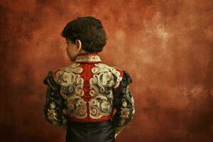 Bullfighter child bull. Generate Ai photo