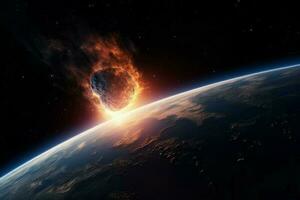 Meteors hit earth impact. Generate Ai photo