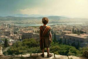 Kid ancient greek city. Generate Ai photo