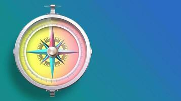 3d rendering of a compass in pastel colors on blue background photo