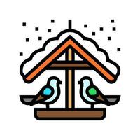 winter bird feeding season color icon vector illustration