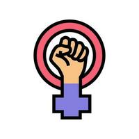 mujer poder puño feminismo color icono vector ilustración