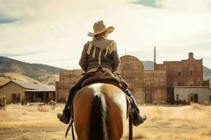 vaquero niño salvaje Oeste. generar ai foto