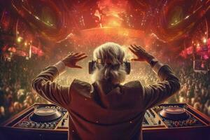 Dj old man fun dancing people club. Generate Ai photo