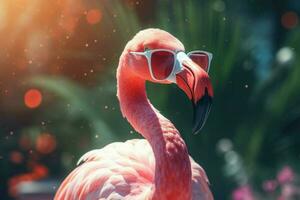 Pink flamingo sunglasses. Generate Ai photo