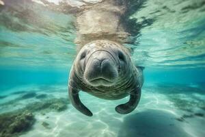 Curious friendly manatee. Generate Ai photo