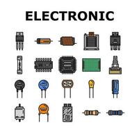 electronic component circuit chip icons set vector