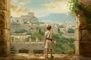 niño antiguo griego ciudad. generar ai foto