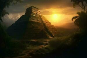 Sun ancient pyramid temple. Generate Ai photo