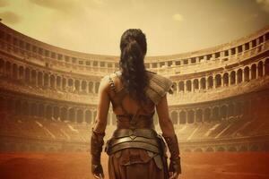 Gladiator cute woman warrior. Generate Ai photo