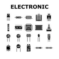 electronic component circuit chip icons set vector