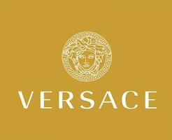 Versace Brand Logo With Name White Symbol Clothes Design Icon Abstract Vector Illustration With Brown Background
