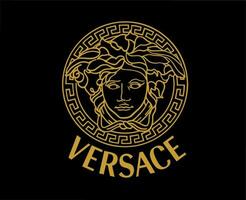 Versace marca símbolo con nombre marrón logo ropa diseño icono resumen vector ilustración con negro antecedentes