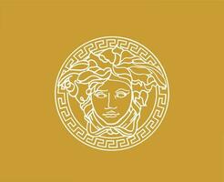 Versace marca símbolo blanco logo ropa diseño icono resumen vector ilustración con marrón antecedentes