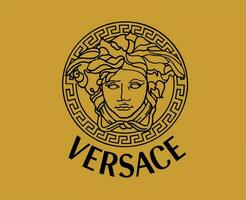 Versace Brand Symbol With Name Black Logo Clothes Design Icon Abstract Vector Illustration With Brown Background