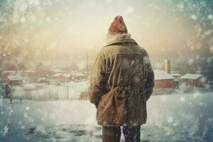 Senior man winter clothes. Generate Ai photo